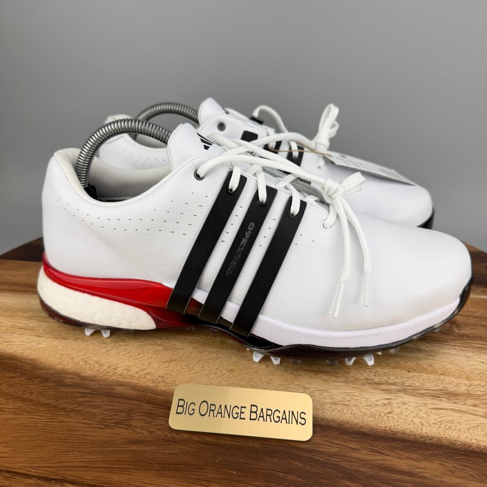 Adidas Tour 360 24 Golf Shoes Men's Size 9 White Leather Blue Red Boost IH8539